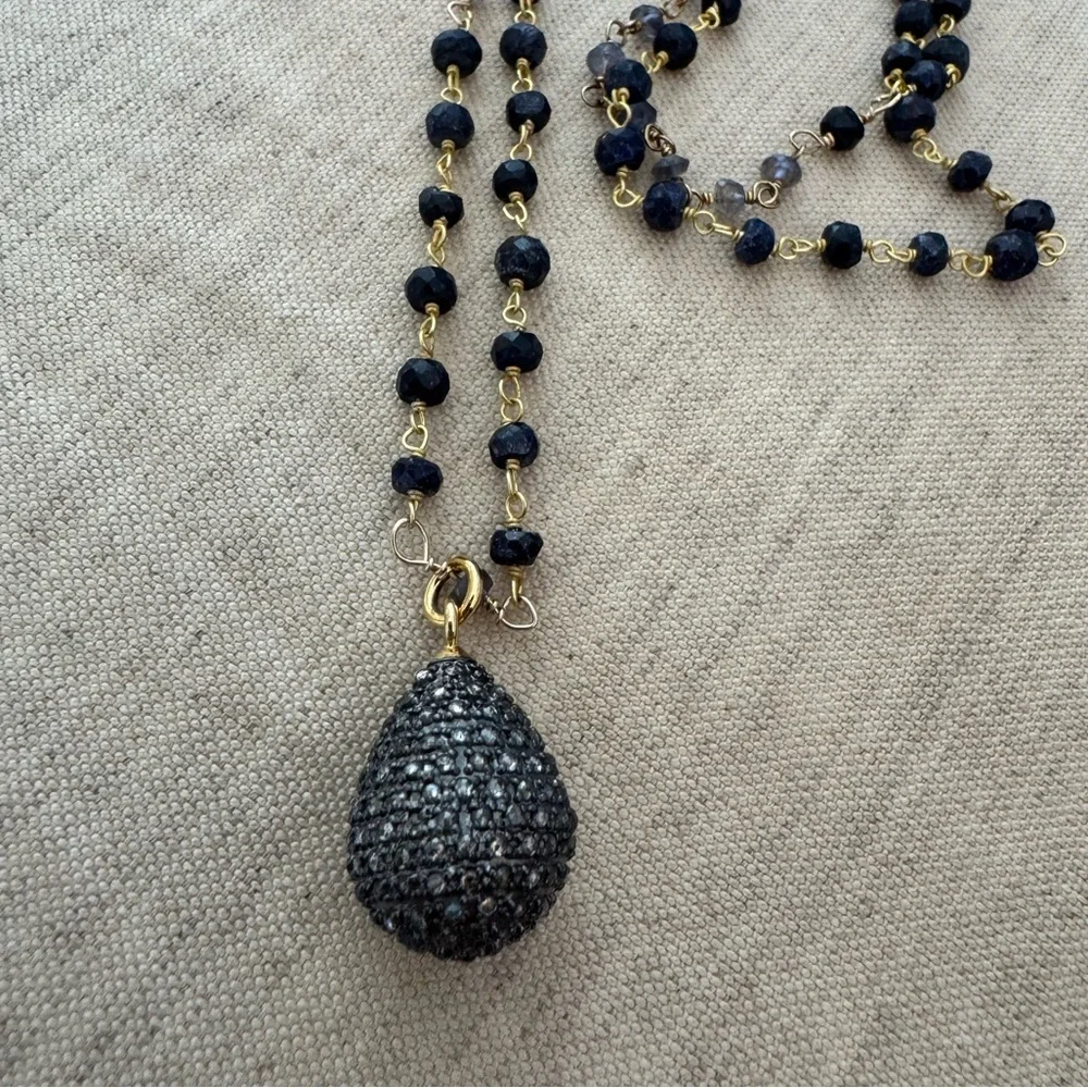 Jemma Sands Anthropologie Pacific Sapphire Necklace w/ diamond pendant - Picture 6 of 8